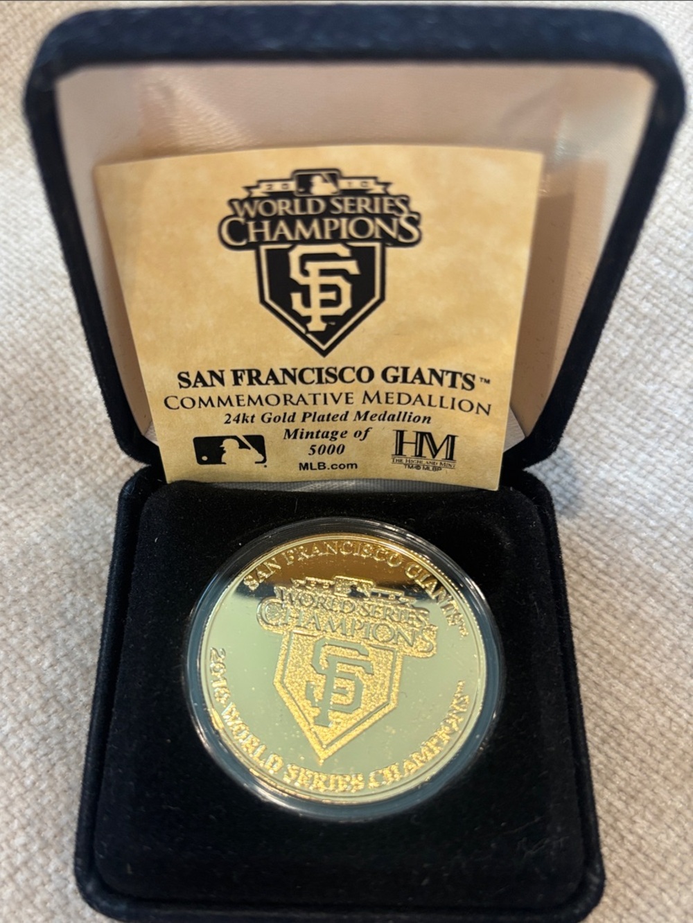 2010 San Francisco Giants World Series Champions 24kt Gold Plated Medallion COA